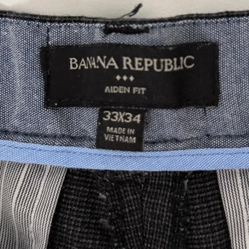 Banana‎ Republic Aiden Fit Mens Chinos 33x34 Dark Gray Micro Check Slim Pants